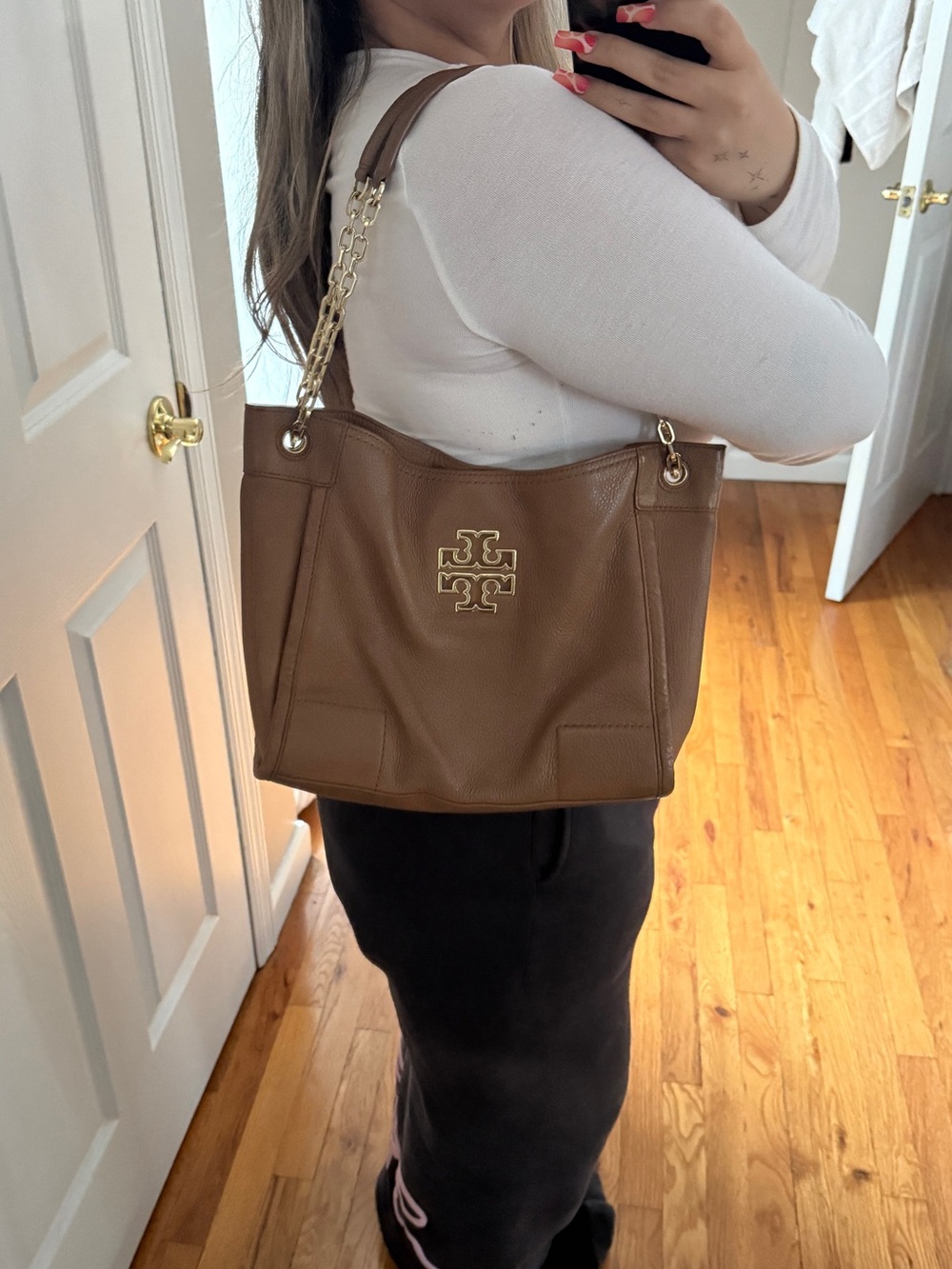 Tory Burch Camel Leather Shoulder Bag